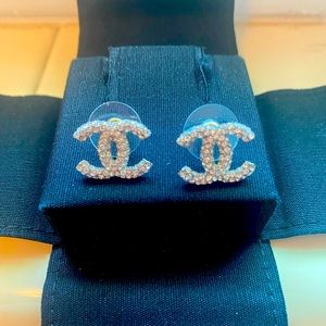 CHANEL Classic CC Silver Stud Earrings - AUTH